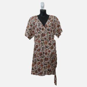 Faherty Size Small Willow Floral Wrap Dress Short Sleeve V Neck Linen Blend NEW